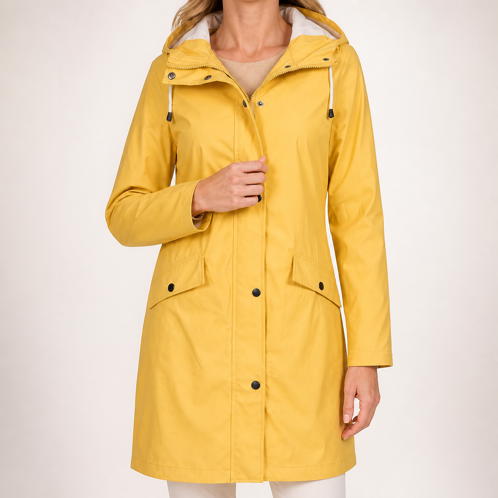 Mirren | Womens Waterproof Hooded Longline Rain Winter Windbreaker Autumn Jacket, Yellow