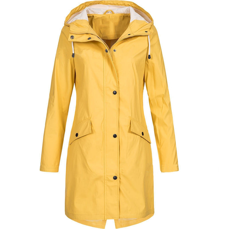 Mirren | Womens Waterproof Hooded Longline Rain Jacket, Yellow