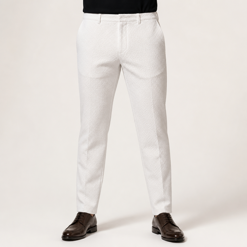 Nadia | Mens Slim Fit Tapered Business Formal Trousers, White
