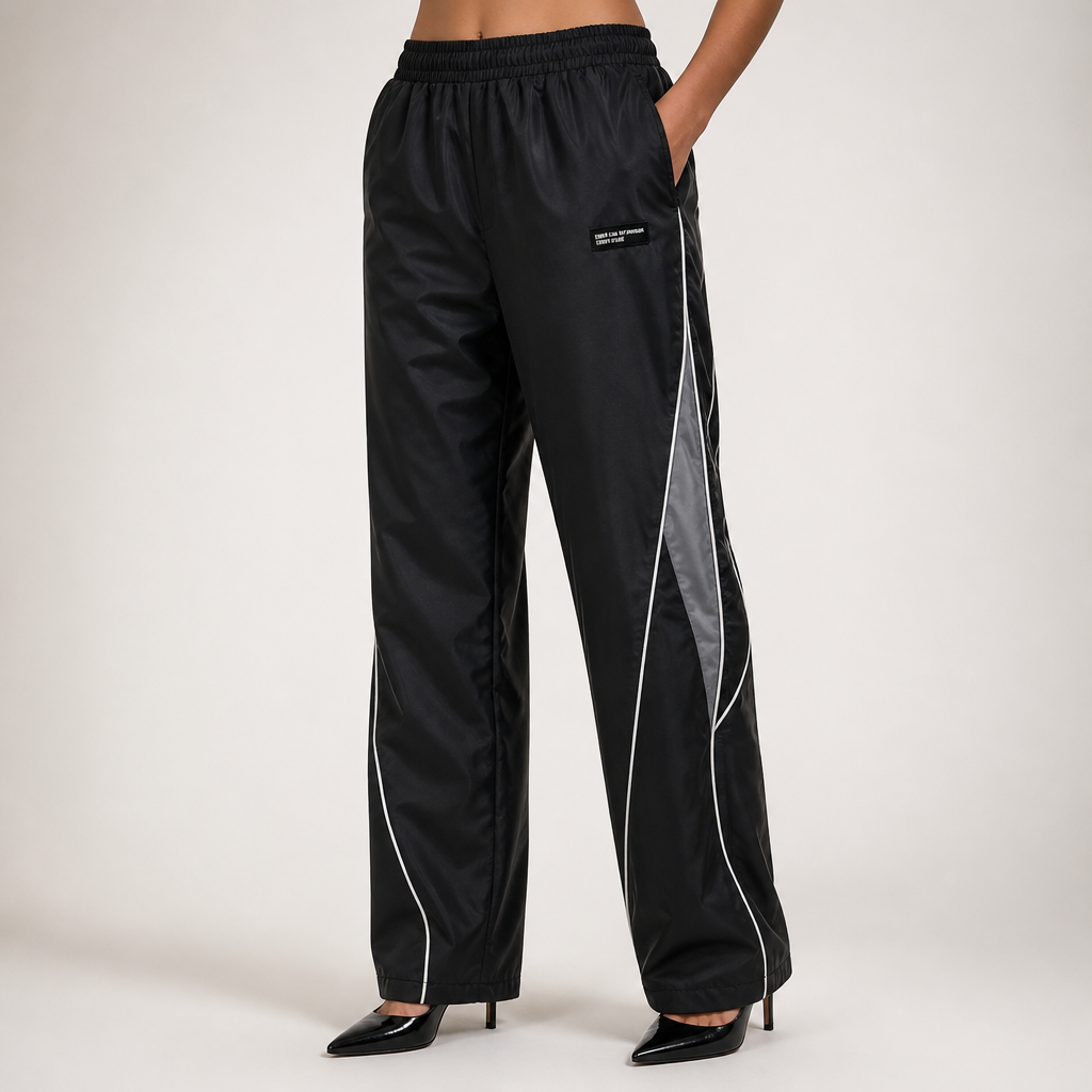 Nadia | Womens Wide Leg Straight Casual Elastic Waist Trousers, Black