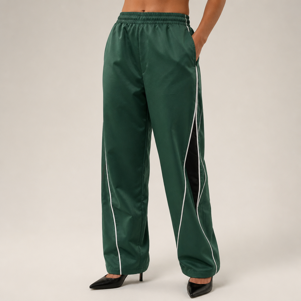 Nadia | Womens Wide Leg Straight Casual Elastic Waist Trousers, Olive Green
