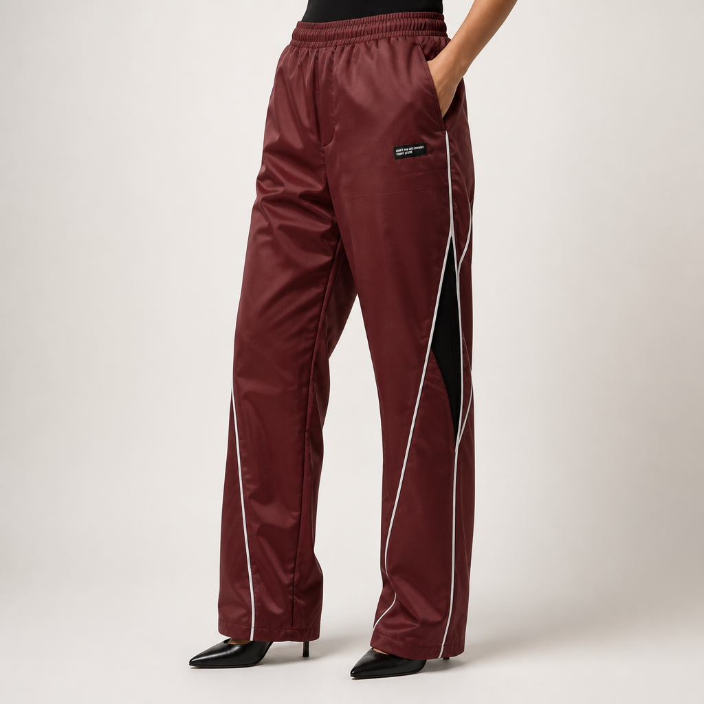 Nadia | Womens Wide Leg Straight Casual Elastic Waist Trousers, Red