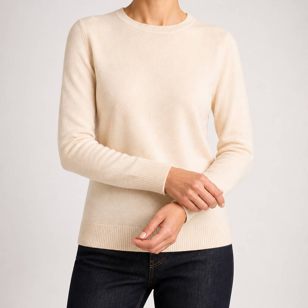 Nadia | Womens Round Neck Long Sleeve Knitted Jumper, Beige
