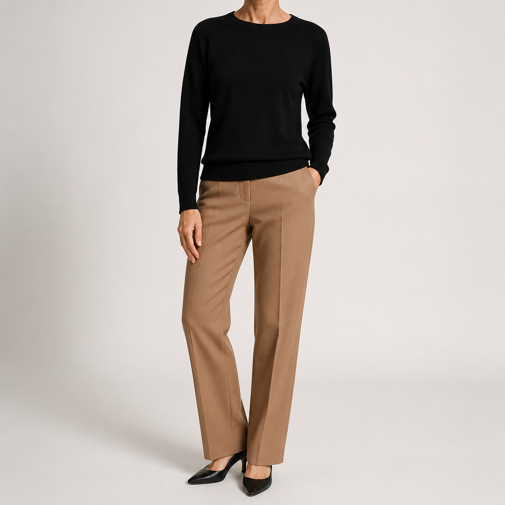 Nadia | Womens Round Neck Long Sleeve Knitted Jumper, Black