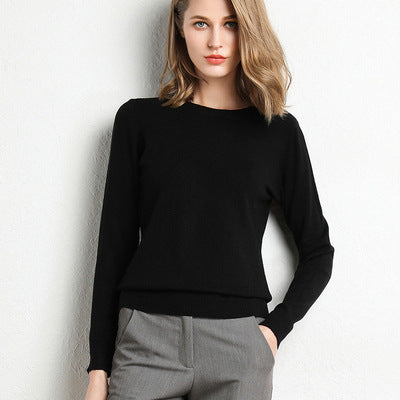 Nadia | Womens Round Neck Long Sleeve Knitted Jumper - Black