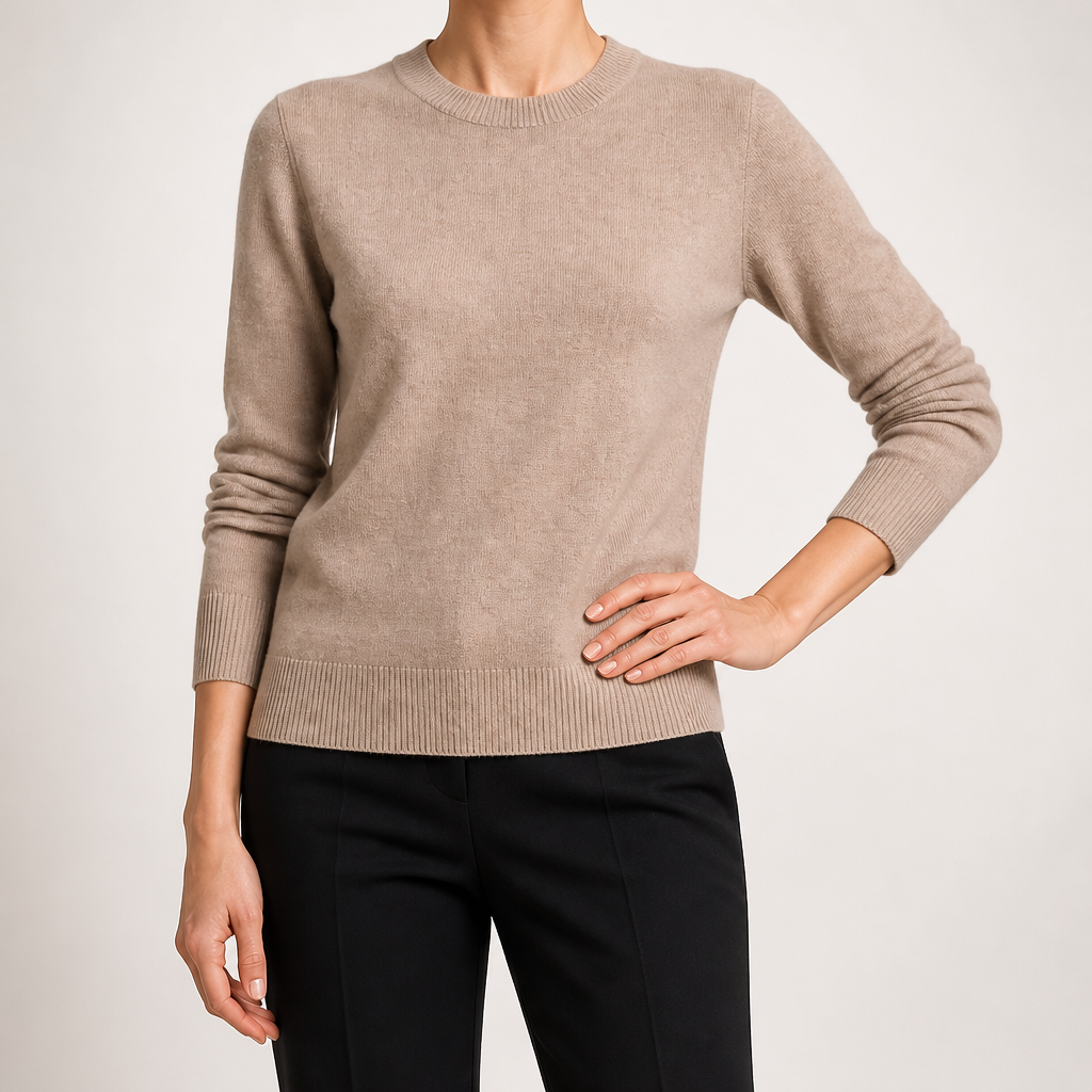 Nadia | Womens Round Neck Long Sleeve Knitted Jumper, Camel