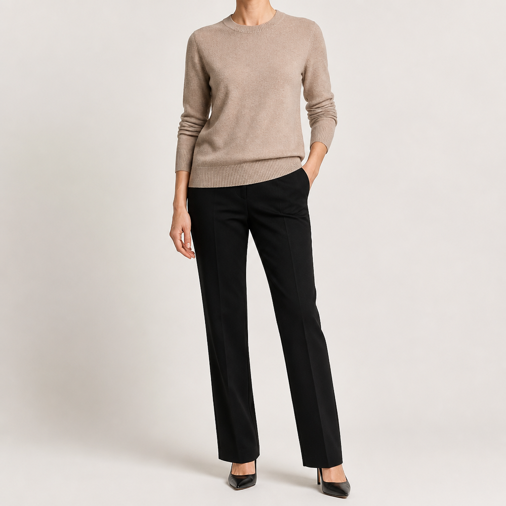 Nadia | Womens Round Neck Long Sleeve Knitted Jumper, Camel