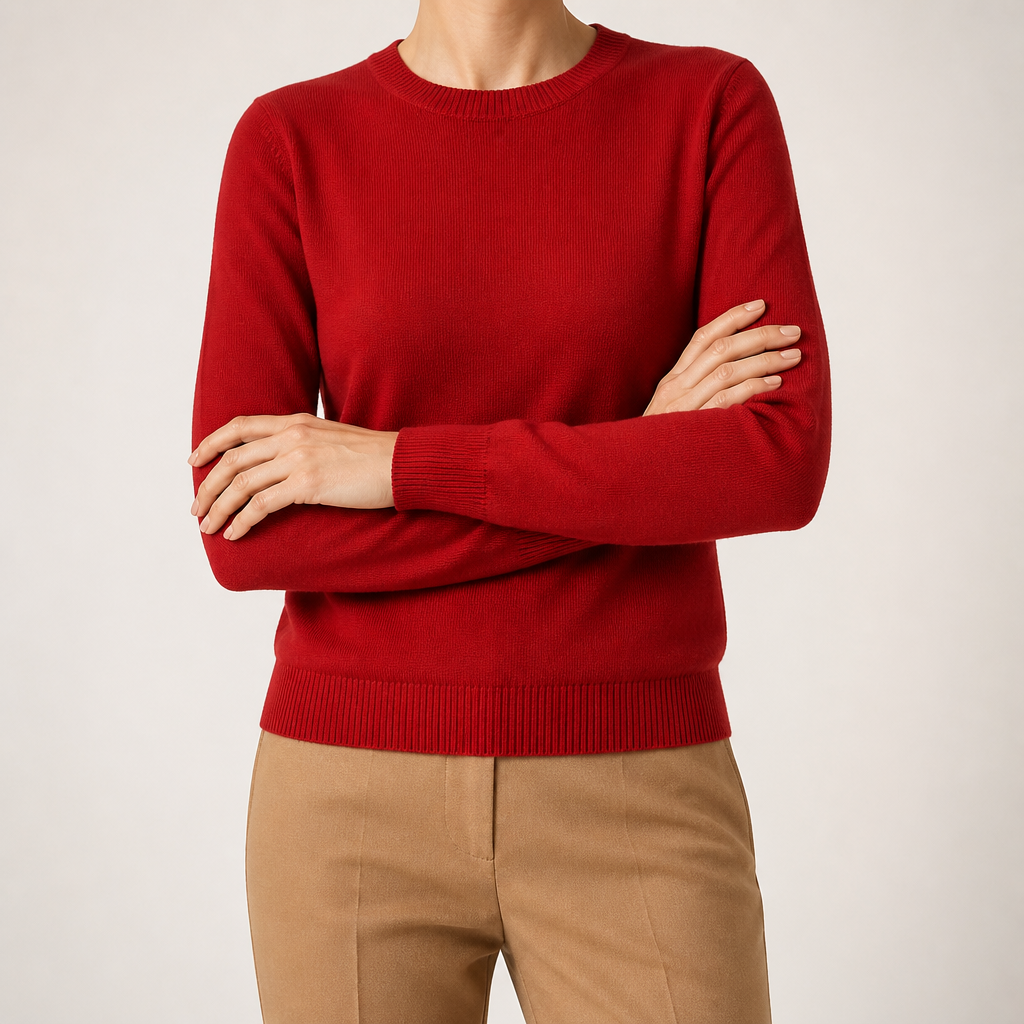 Nadia | Womens Round Neck Long Sleeve Knitted Jumper, Cherry Red