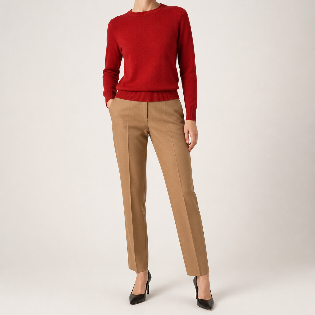 Nadia | Womens Round Neck Long Sleeve Knitted Jumper, Cherry Red