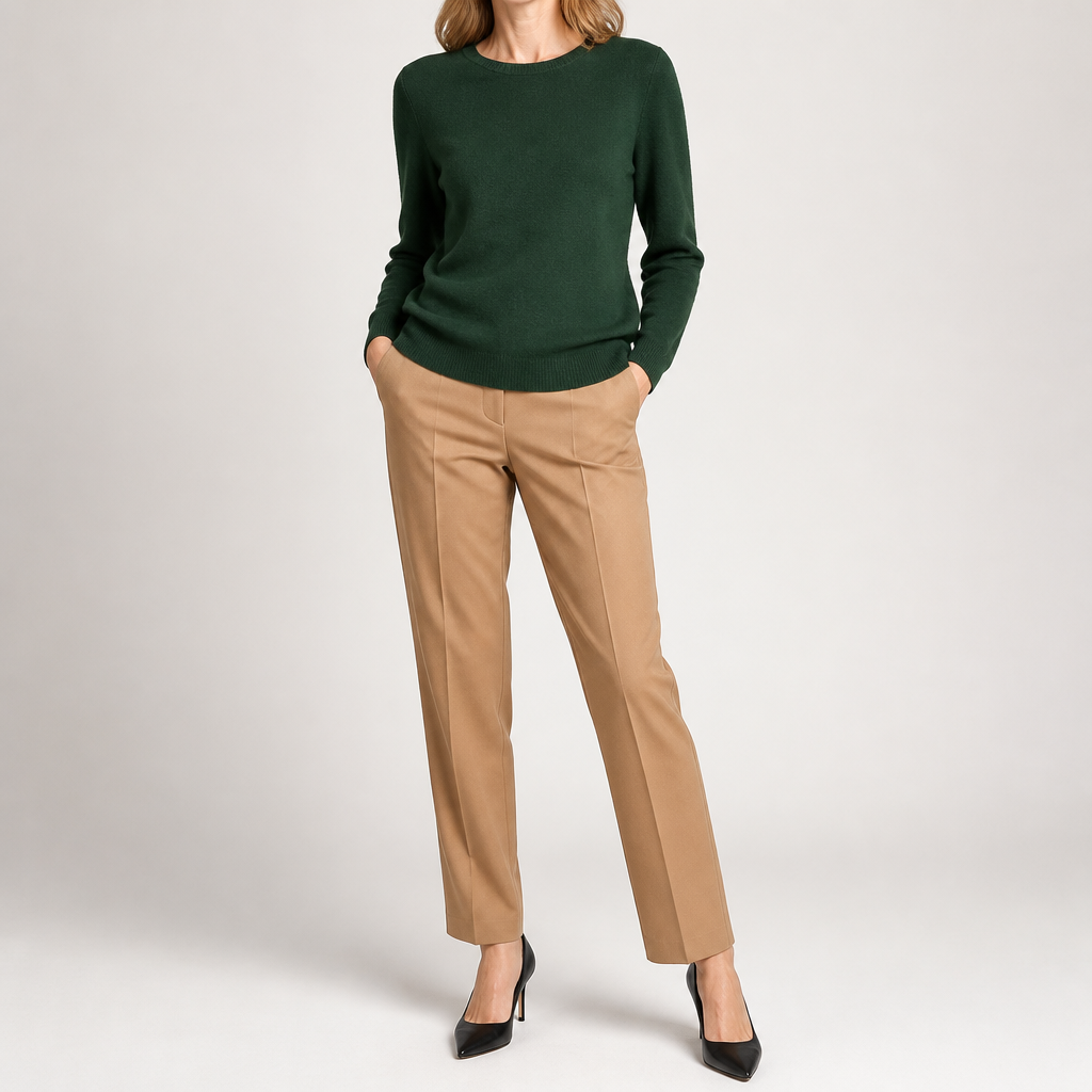 Nadia | Womens Round Neck Long Sleeve Knitted Jumper, Dark Green
