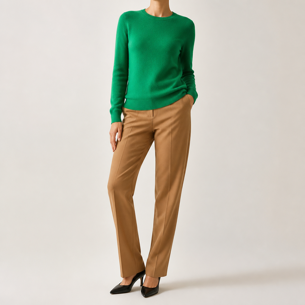 Nadia | Womens Round Neck Long Sleeve Knitted Jumper, Emerald