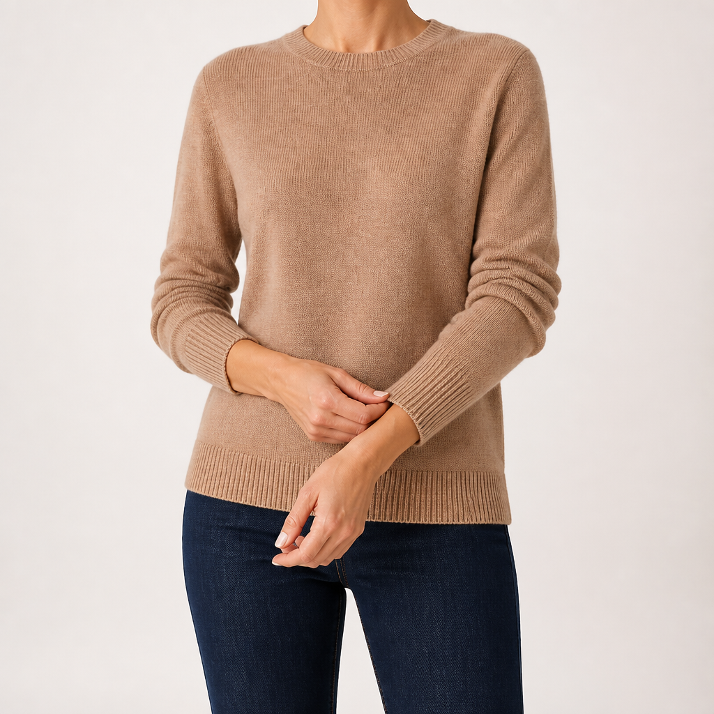 Nadia | Womens Round Neck Long Sleeve Knitted Jumper, Golden Camel