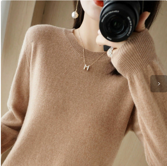 Nadia | Womens Round Neck Long Sleeve Knitted Jumper - Golden Camel