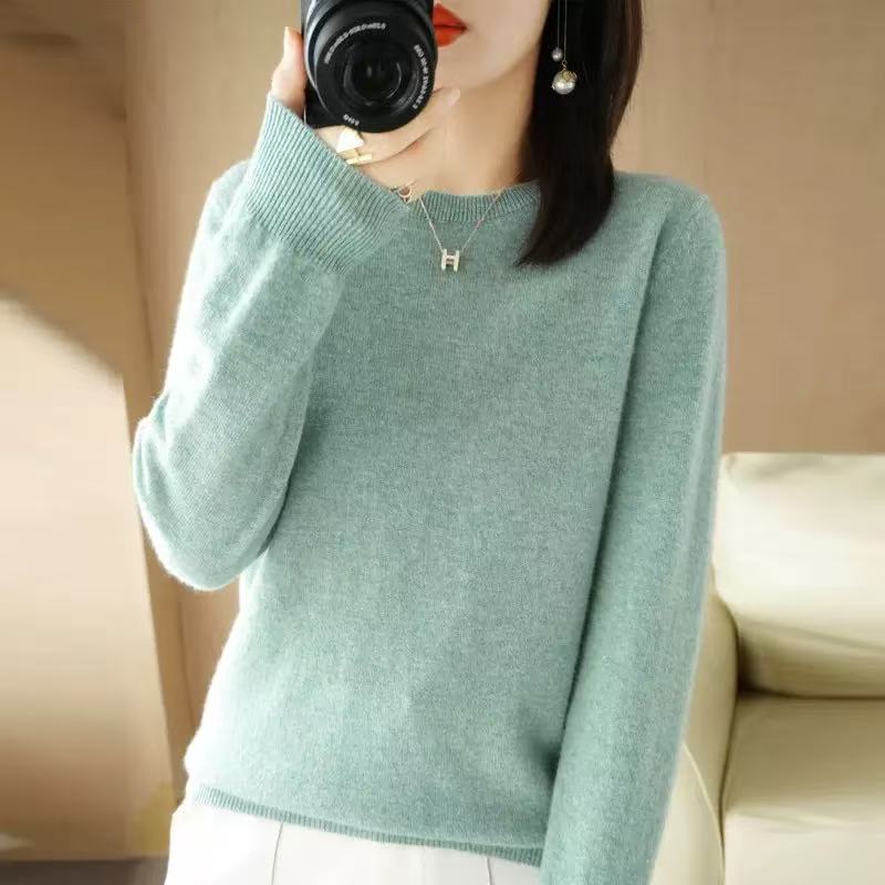 Nadia | Womens Round Neck Long Sleeve Knitted Jumper - Grass Green
