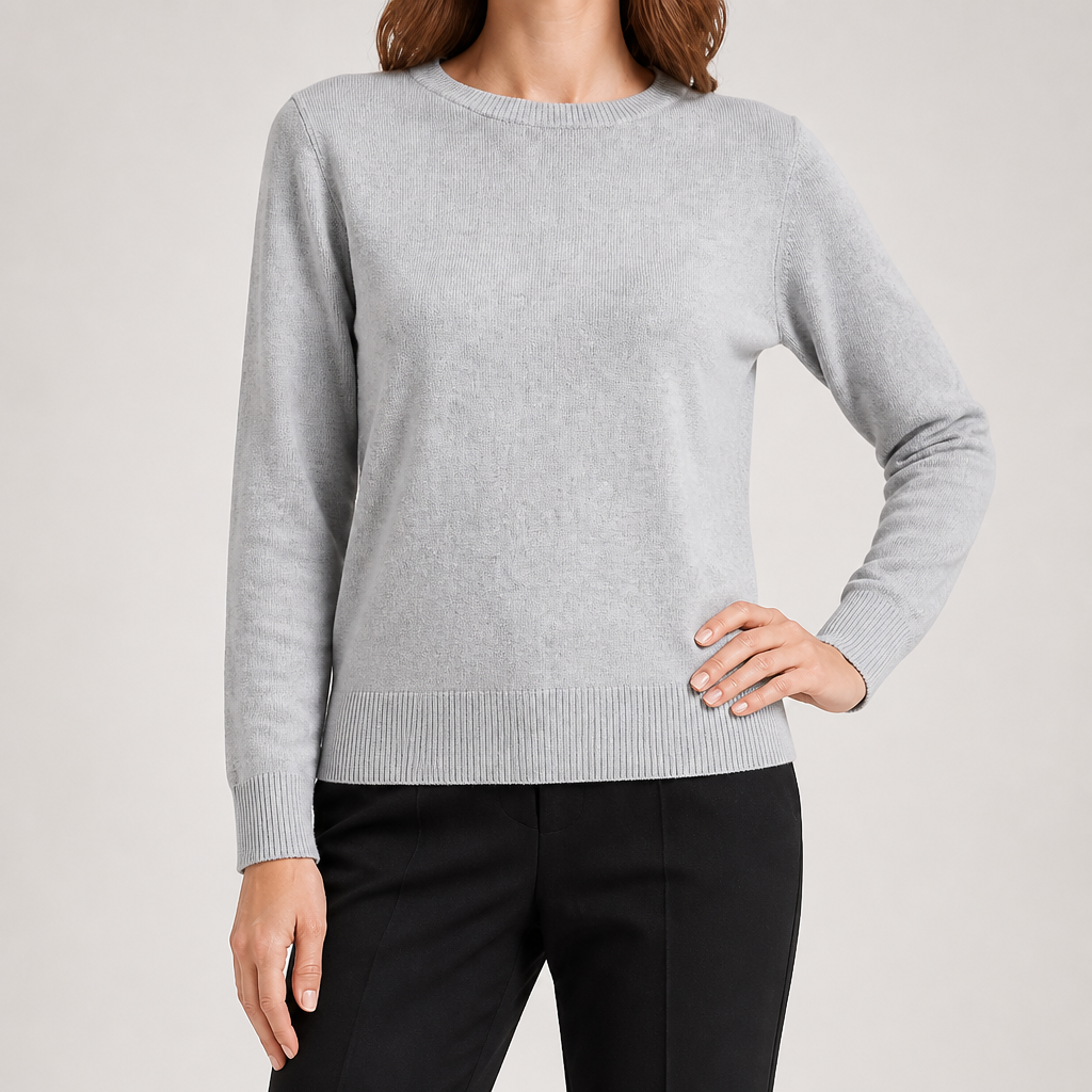 Nadia | Womens Round Neck Long Sleeve Knitted Jumper, Grey