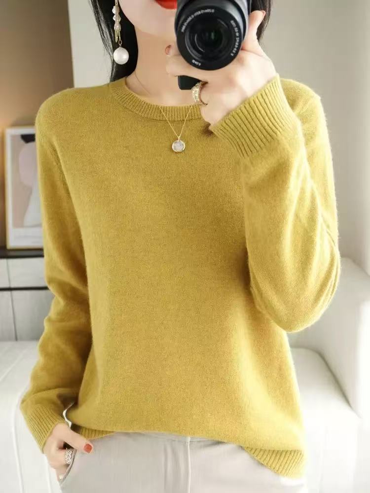 Nadia | Womens Round Neck Long Sleeve Knitted Jumper - Mustard Yellow