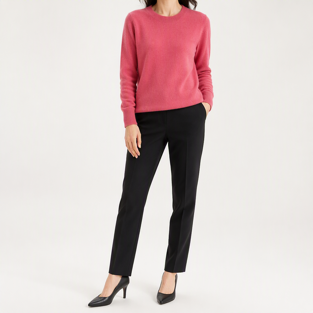 Nadia | Womens Round Neck Long Sleeve Knitted Jumper, Raspberry Red