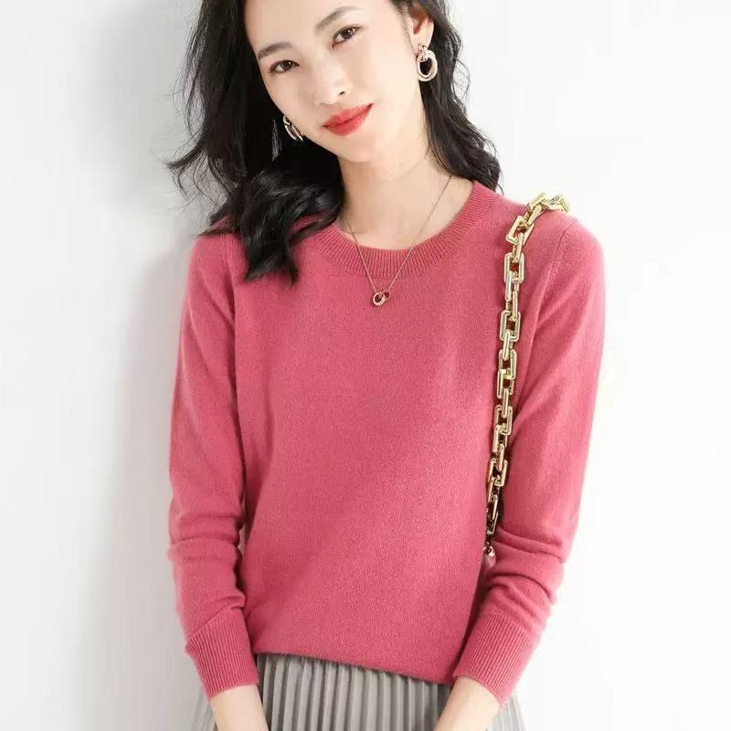 Nadia | Womens Round Neck Long Sleeve Knitted Jumper - Raspberry Red