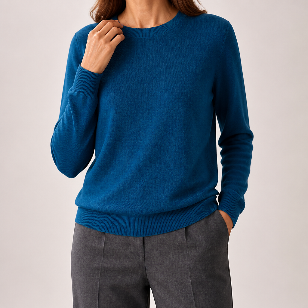 Nadia | Womens Round Neck Long Sleeve Knitted Jumper, Seaweed Blue