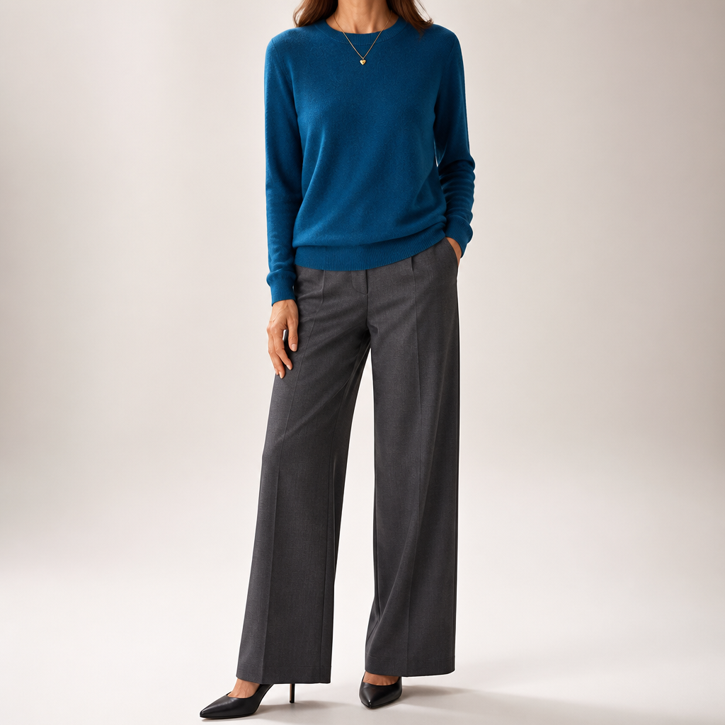 Nadia | Womens Round Neck Long Sleeve Knitted Jumper, Seaweed Blue
