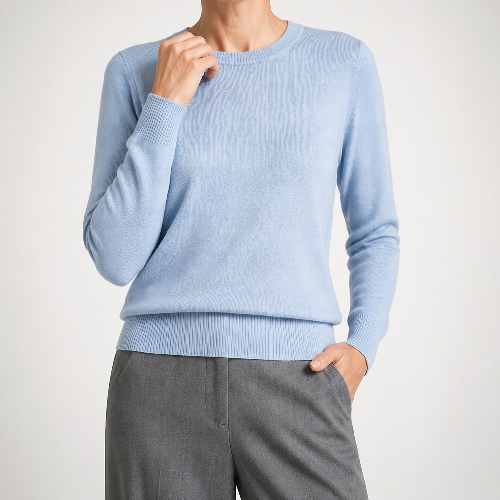 Nadia | Womens Round Neck Long Sleeve Knitted Jumper, Sky Blue