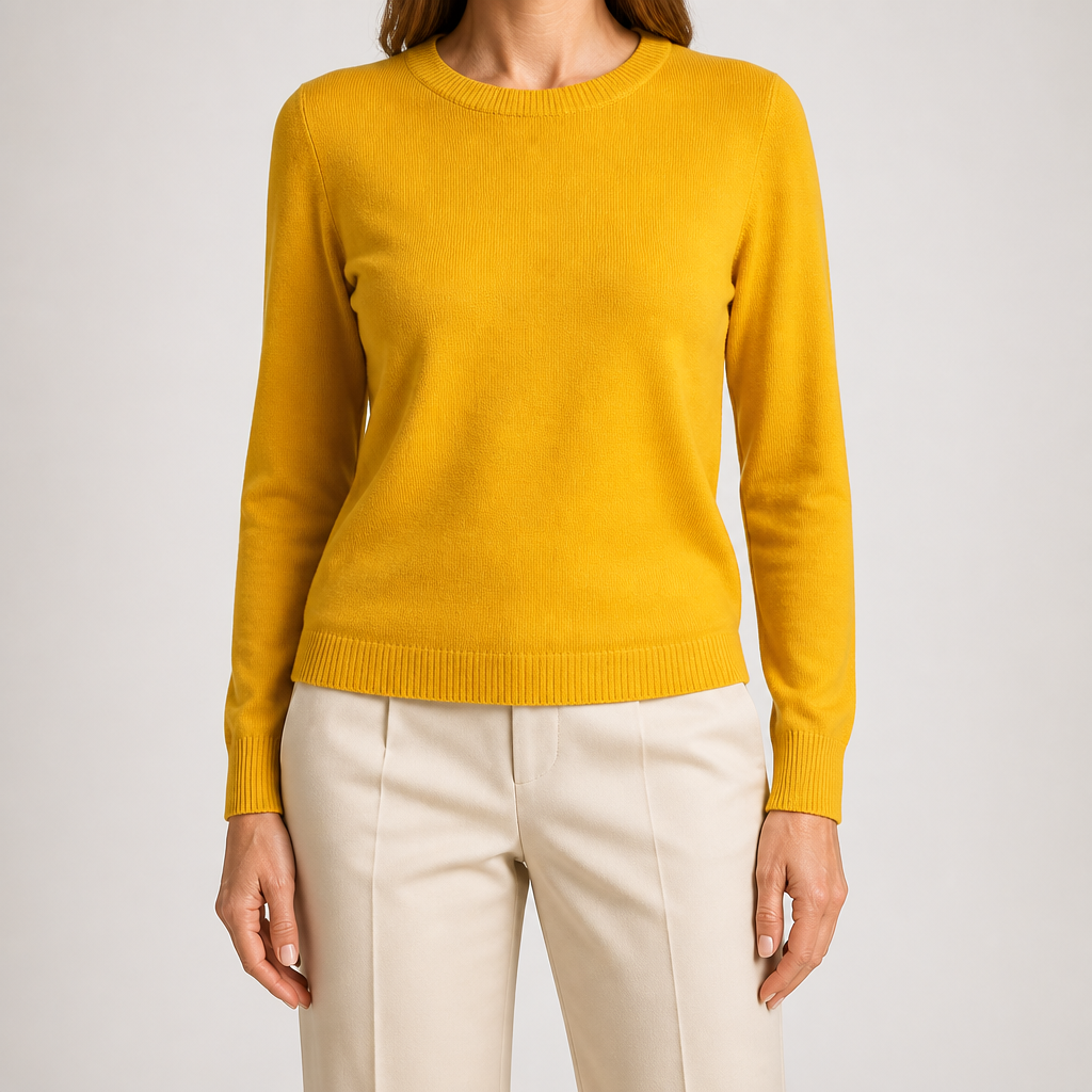 Nadia | Womens Round Neck Long Sleeve Knitted Jumper, Turmeric