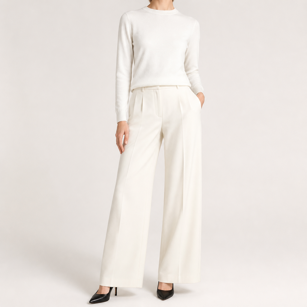 Nadia | Womens Round Neck Long Sleeve Knitted Jumper, White