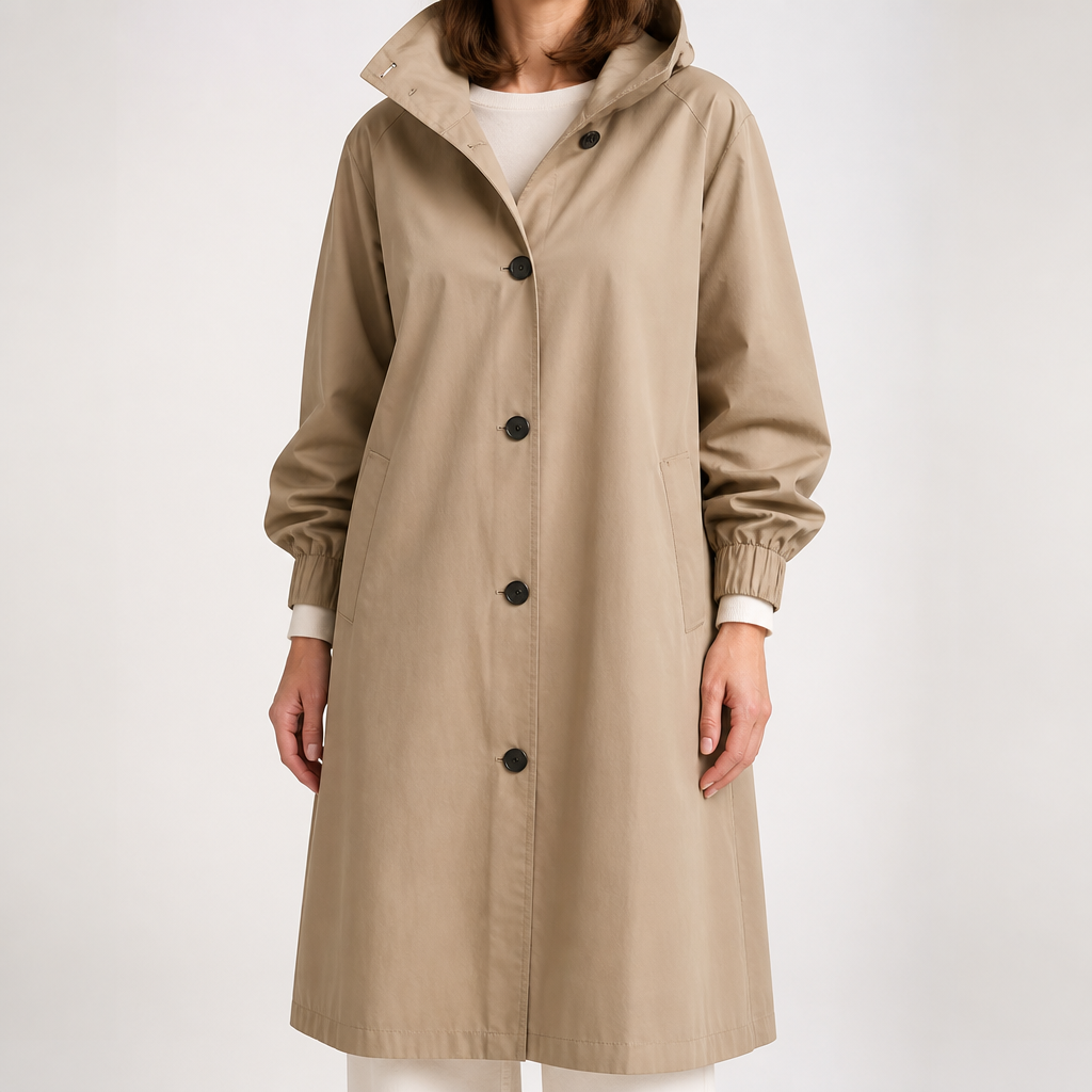 Nadia | Womens Trench Coat Mid Length Windbreaker Belted Longline Coat, Khaki