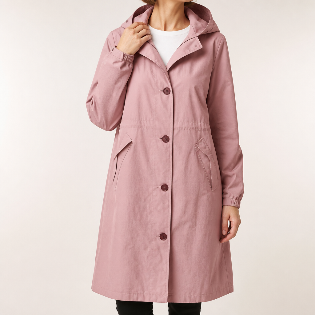 Nadia | Womens Trench Coat Mid Length Windbreaker Belted Longline Coat, Pink