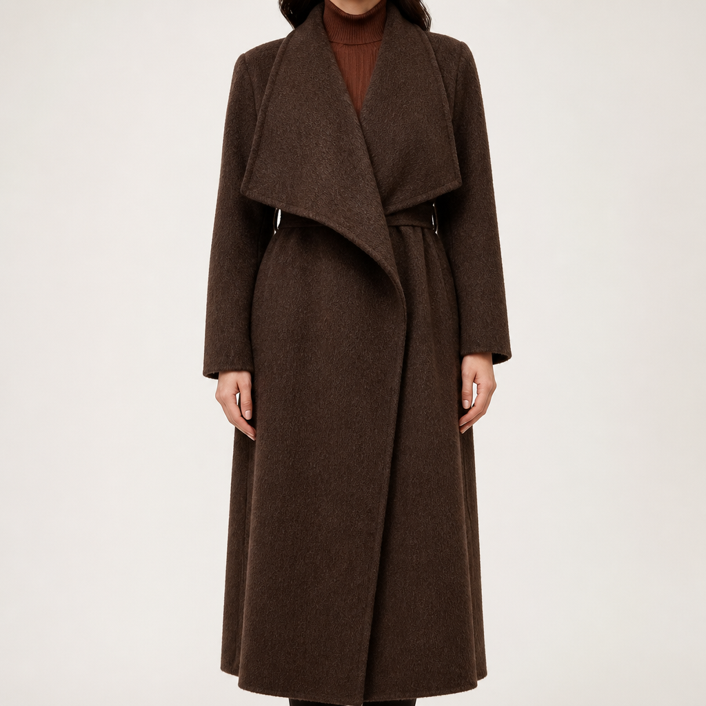 Nadia | Womens Wool Coat Long Stand Collar Winter Overcoat, Brown
