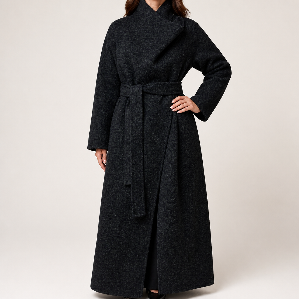 Nadia | Womens Wool Coat Long Stand Collar Winter Overcoat, Charcoal