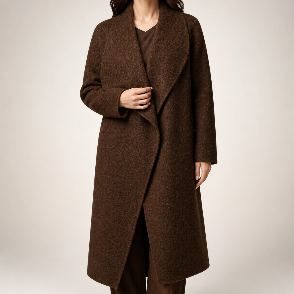 Nadia | Womens Wool Coat Long Stand Collar Winter Overcoat, Mocha