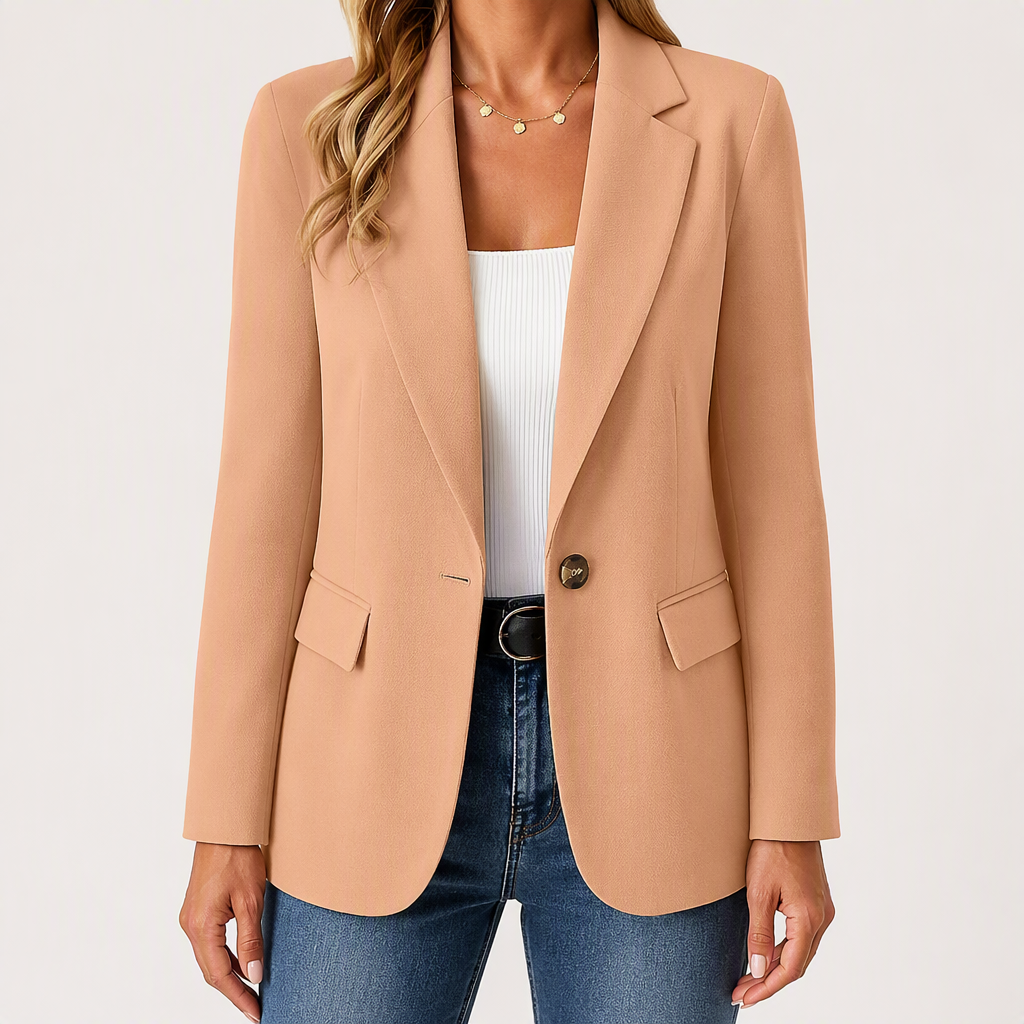 Nadine | Womens Long Sleeve Cardigan Blazer Knit Casual Jumper, Apricot