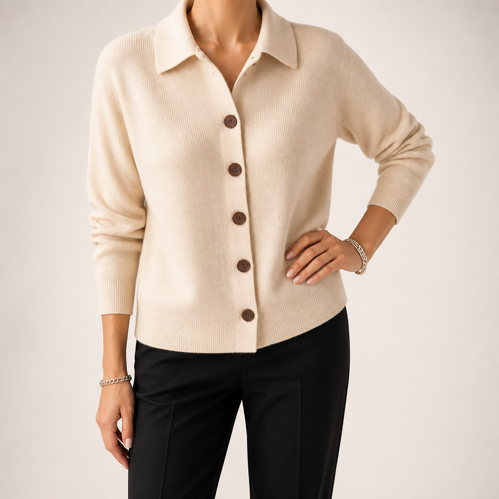 Nancy | Womens Button Knitted Jumper Cardigan, Apricot