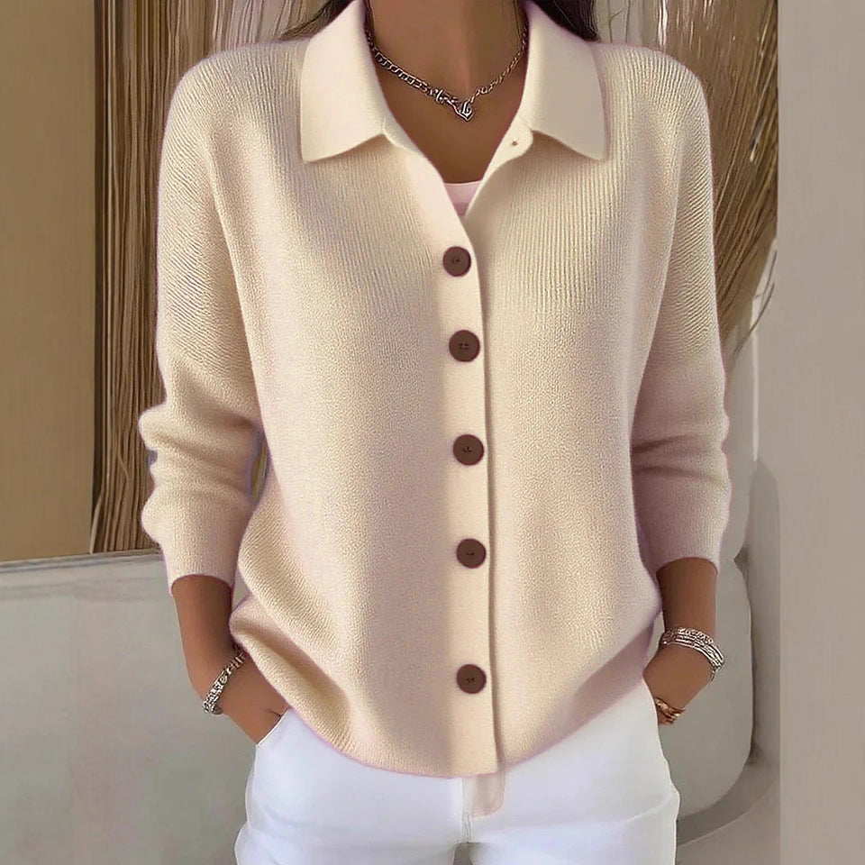 Nancy | Womens Button Knit Sweater Cardigan, Apricot
