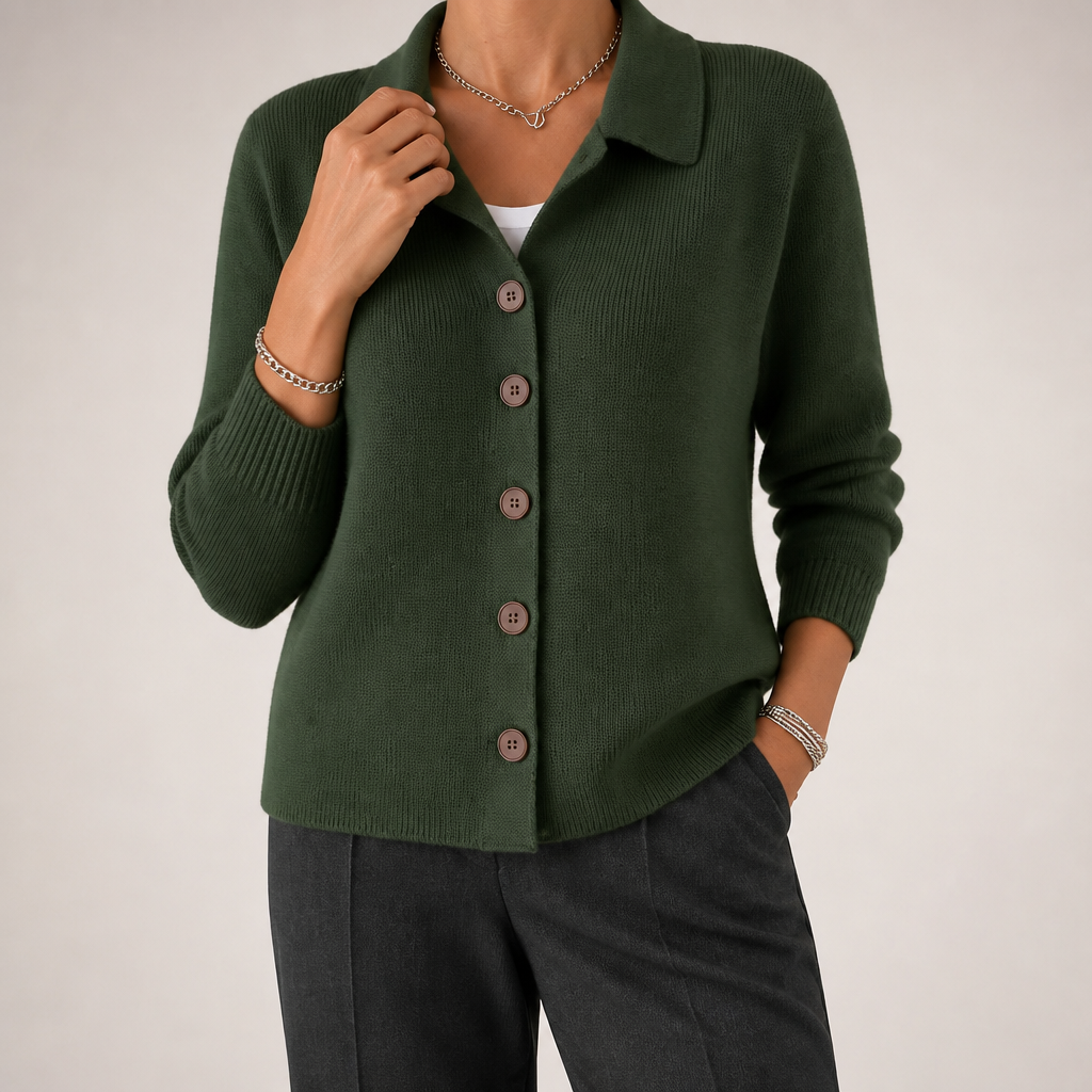 Nancy | Womens Button Knitted Jumper Cardigan, Army Green