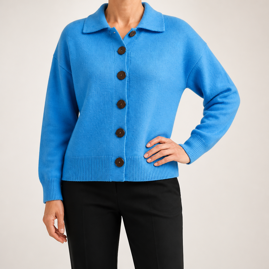 Nancy | Womens Button Knitted Jumper Cardigan, Blue