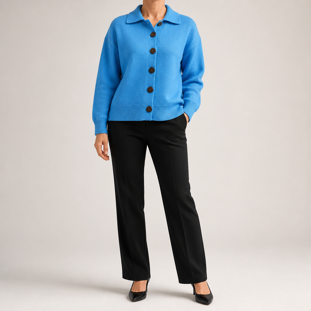 Nancy | Womens Button Knitted Jumper Cardigan, Blue