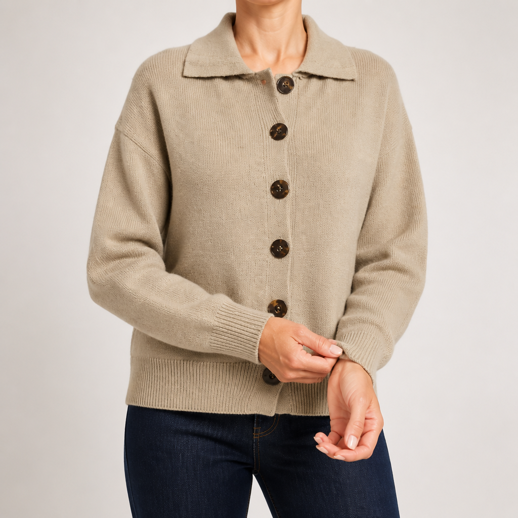 Nancy | Womens Button Knitted Jumper Cardigan, Khaki