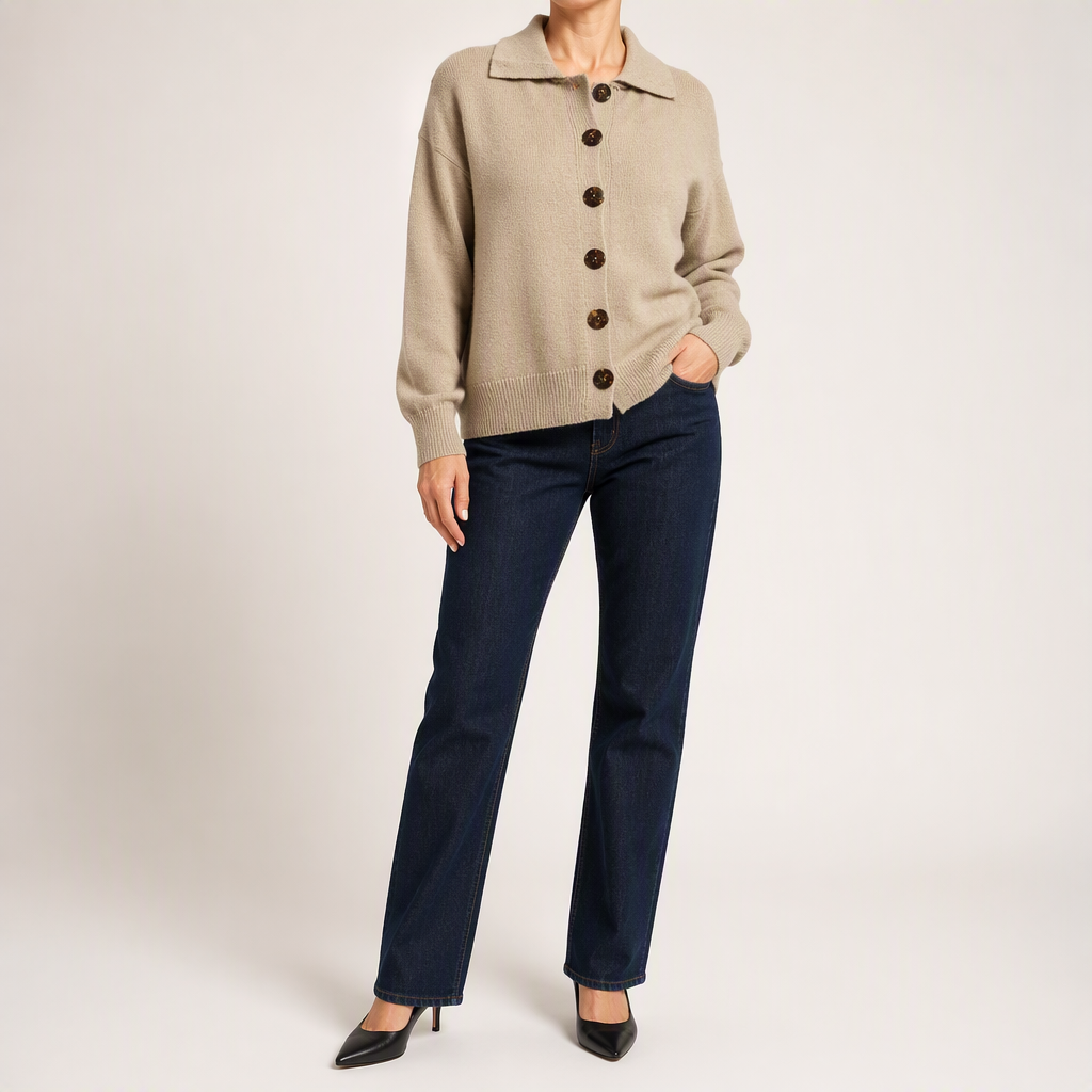 Nancy | Womens Button Knitted Jumper Cardigan, Khaki