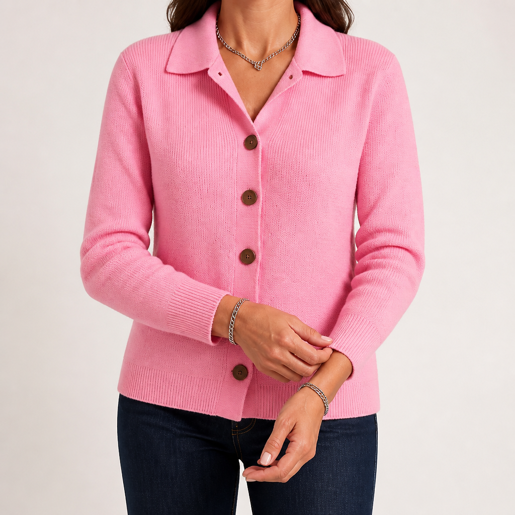 Nancy | Womens Button Knitted Jumper Cardigan, Pink