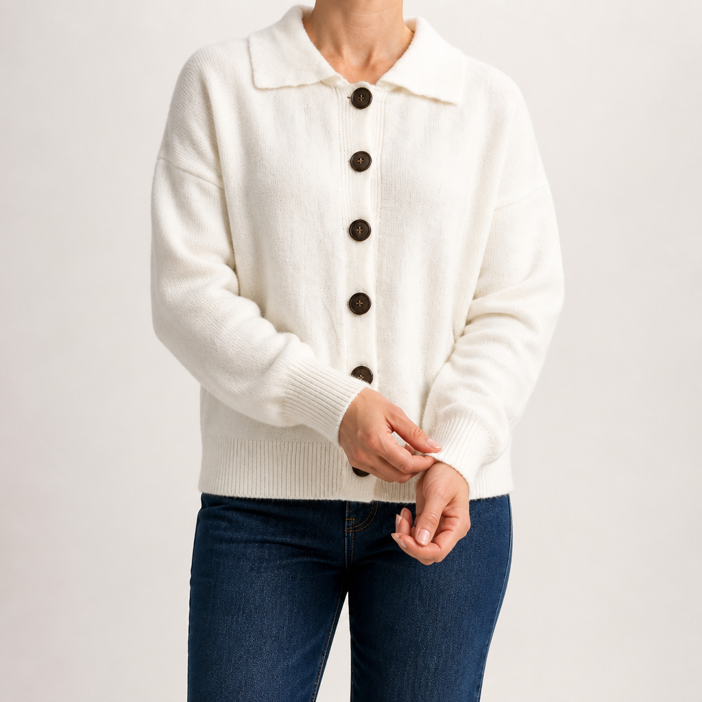 Nancy | Womens Button Knitted Jumper Cardigan, White
