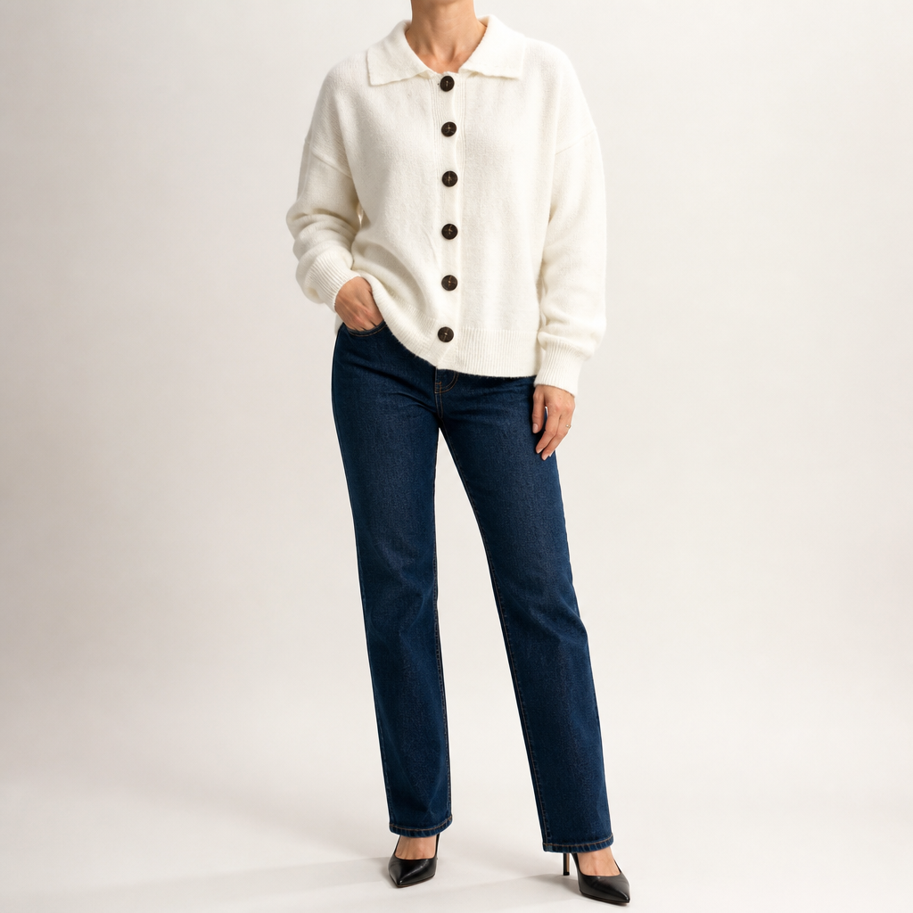 Nancy | Womens Button Knitted Jumper Cardigan, White