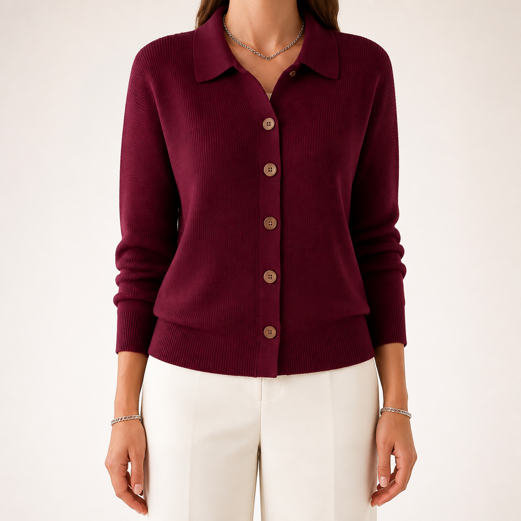 Nancy | Womens Button Knitted Jumper Cardigan, Wine Red