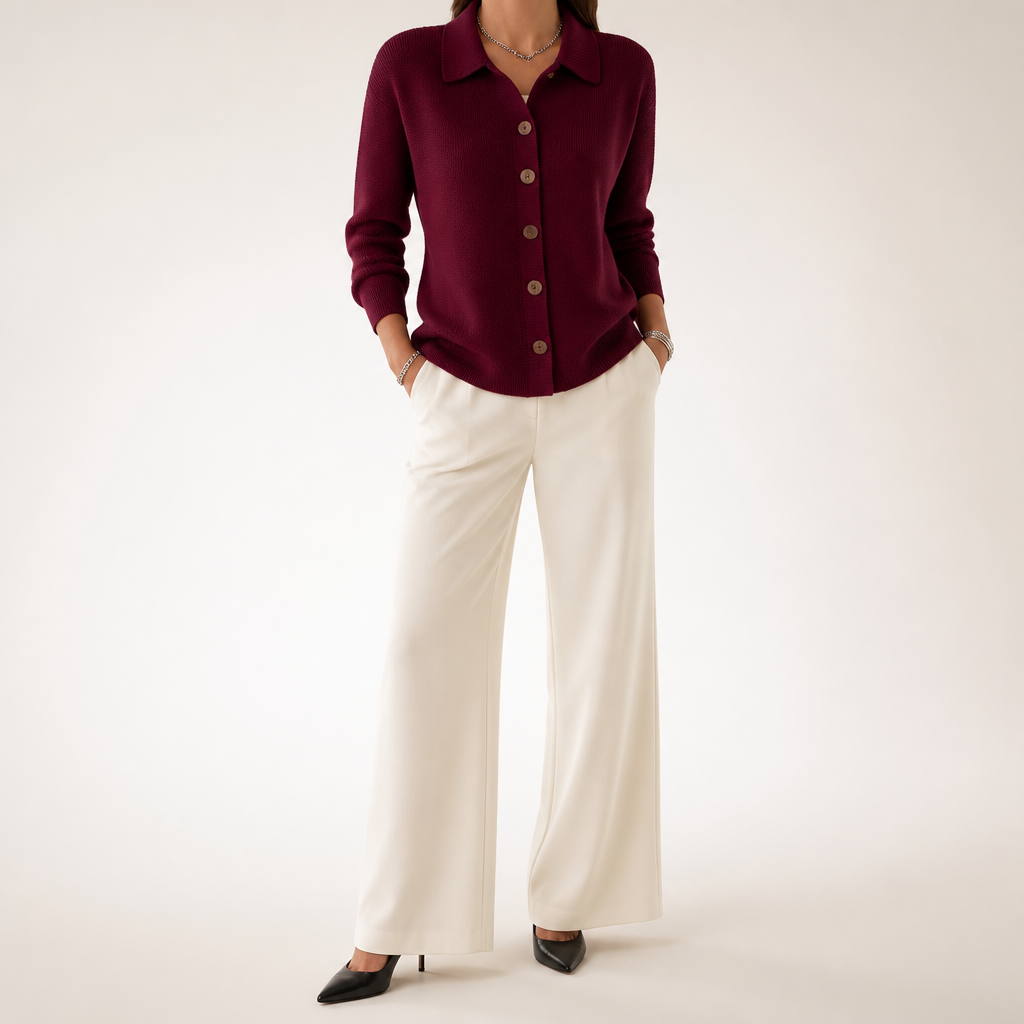 Nancy | Womens Button Knitted Jumper Cardigan, Wine Red