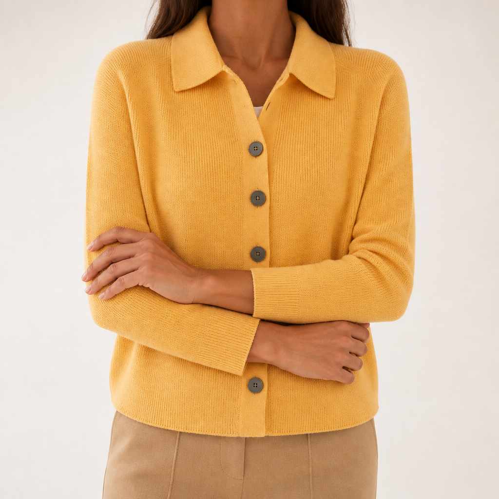 Nancy | Womens Button Knitted Jumper Cardigan, Yellow