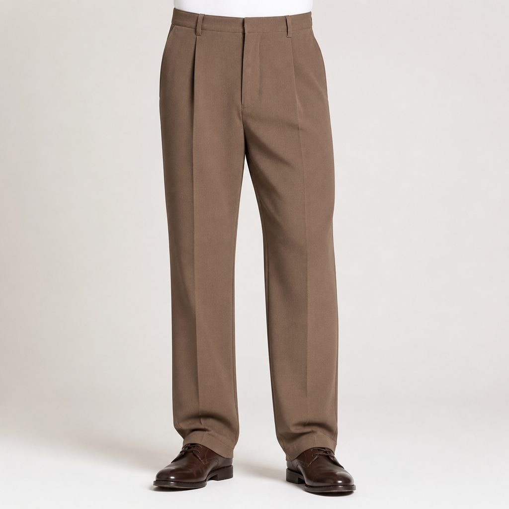 Nathaniel | Mens Wide Leg Straight Loose Casual Summer Trousers, Brown