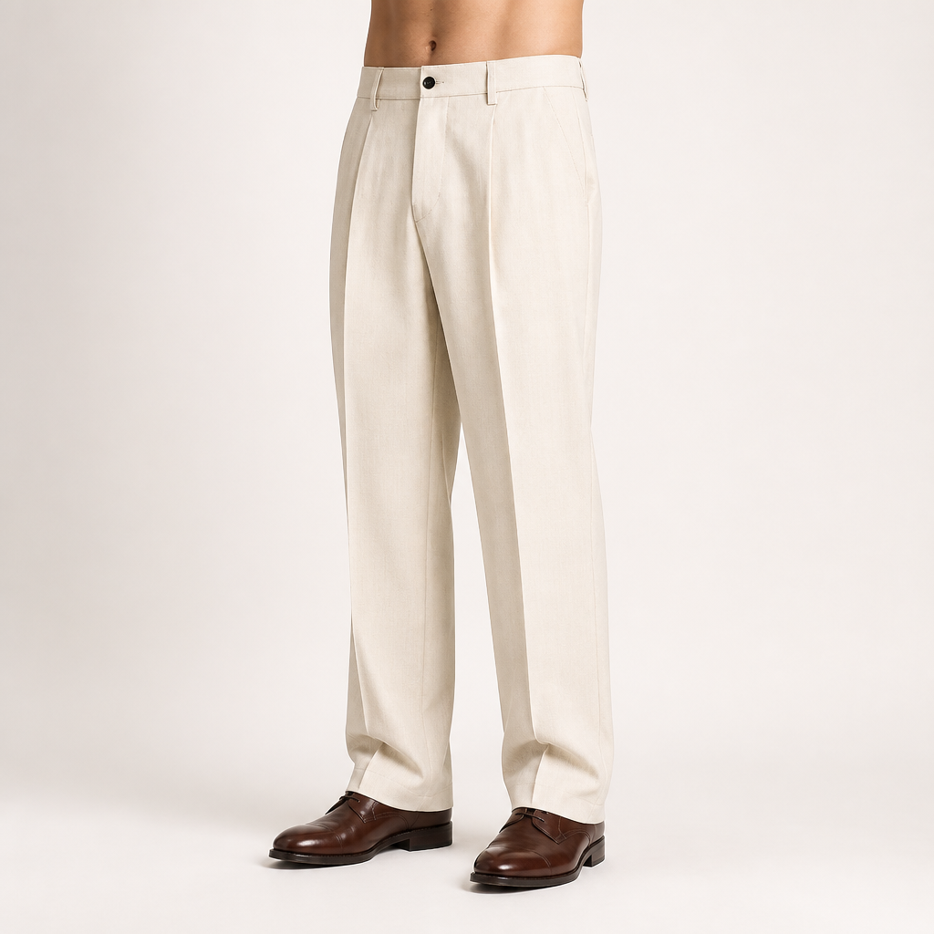 Nathaniel | Mens Wide Leg Straight Loose Casual Summer Trousers, Khaki