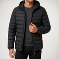Nathaniel | Mens Puffer Jacket Hooded Padded Warm Winter Coat, Black