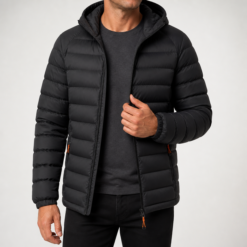 Nathaniel | Mens Puffer Jacket Hooded Padded Warm Winter Coat, Black